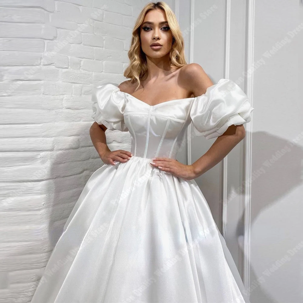 Pretty Ivory Princess A-Line Women Wedding Dresses Off The Shoulder White Glittle Bridal Gowns Lace Flower Vestidos De Noivas