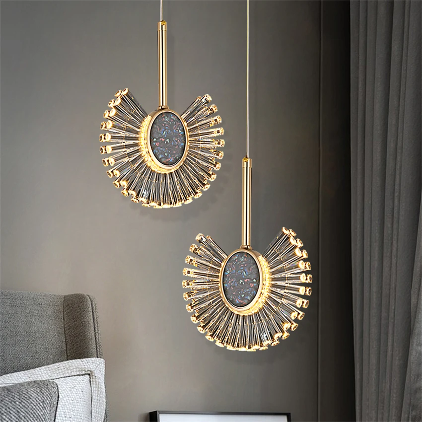 Aluminum acrylic fan pendant lights bedside lamps bedroom modern luxury long line LED crystal decorative pendant lamps fixtures