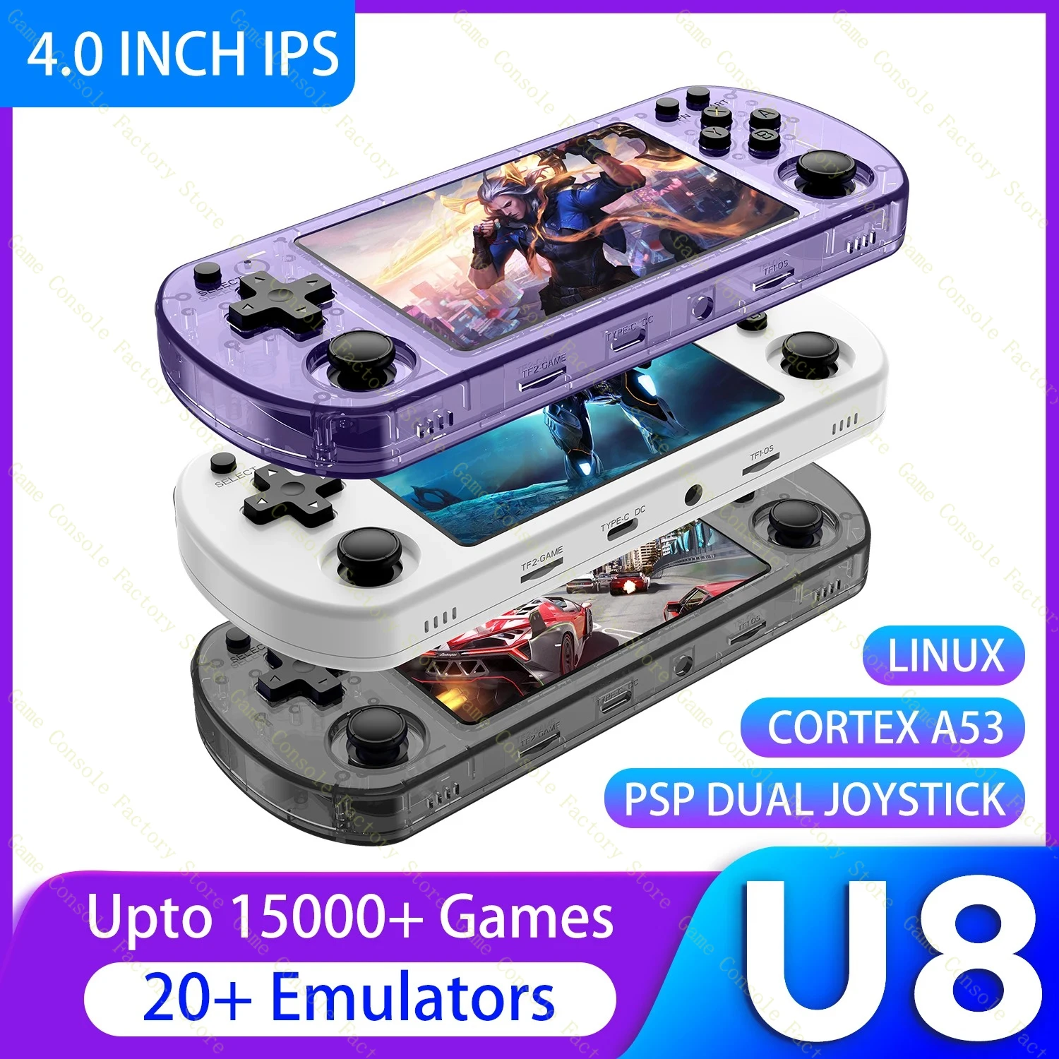 U8 Retro Handheld Video Game Consol 64GB Linux System 4.0 IPS Screen 15000 Game Portable Pocket Video Player boy's game PSP GBA