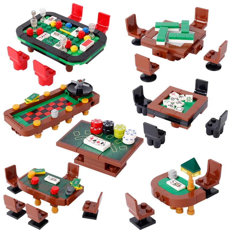 MOC Arena Building Blocks Racing Console Poker Board Game Mahjong Machine Yacht Patrol Boat Billiards Ice Hockey Table Brick Toy