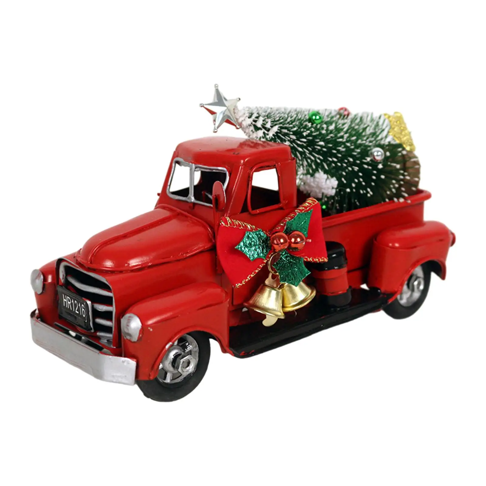 Christmas Red Truck Decor Handcrafted Rustic Collectible Figurine Pickup Truck Model for Porch Office Table New Year Christmas