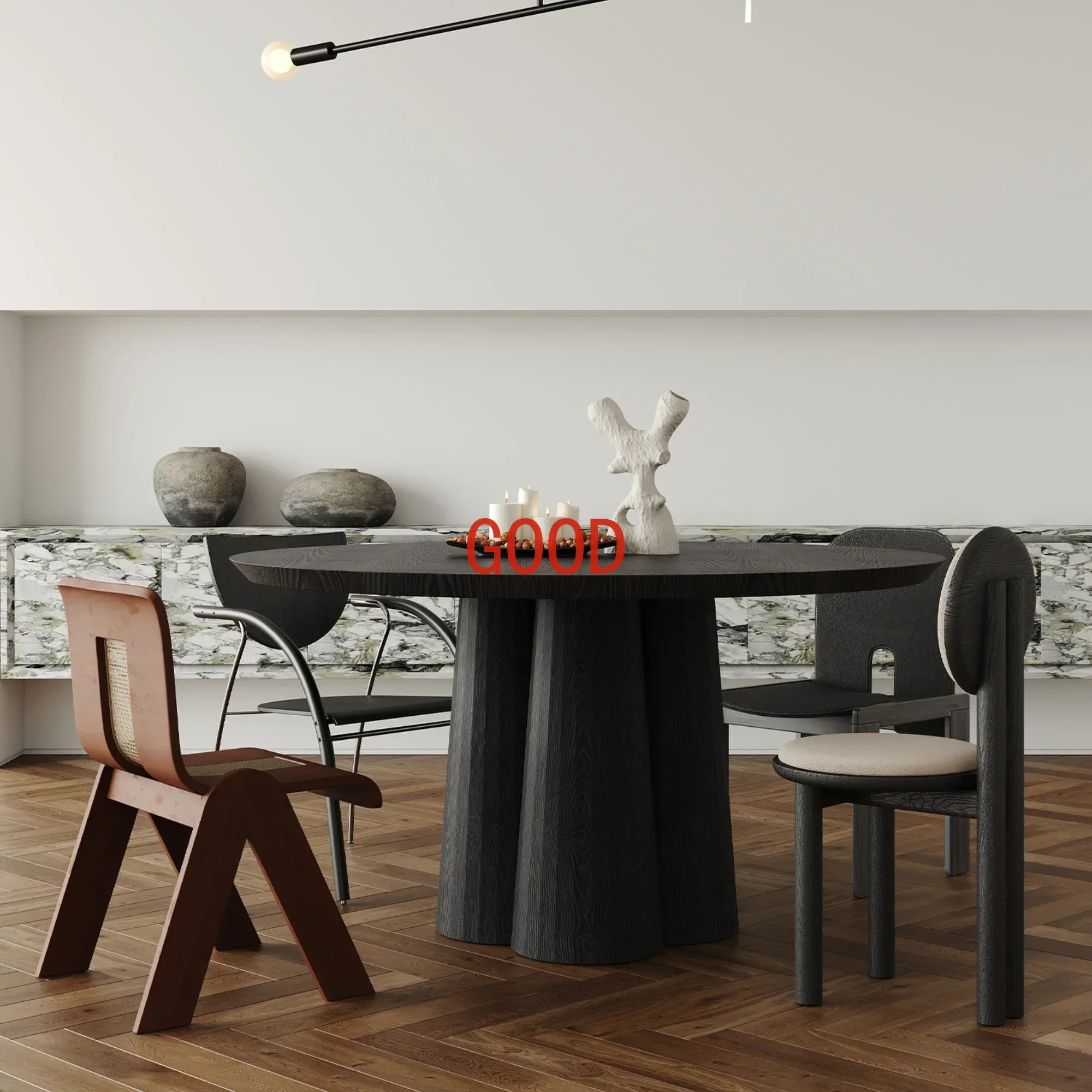 Solid Wood Light Luxury Modern Simple Black Dining Table Retro High Sense