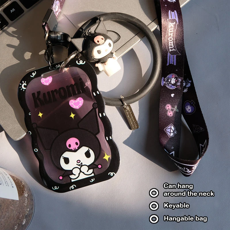 Cute Sanrio Kuromi Photo Card Holder Design Idol Photo Sleeve Keychain Photocards Protector Case Student Stationery