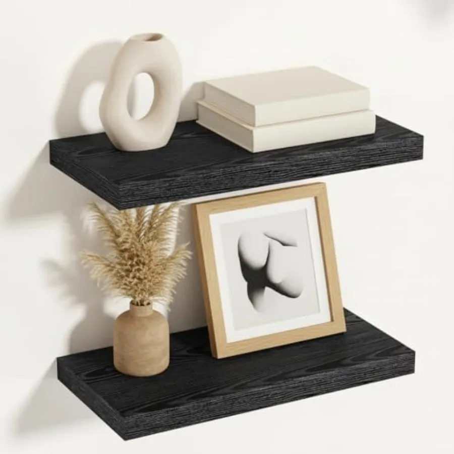 

Black Floating Shelves 16 Inches Wide, 12" Deep Wall Shelves for Bedroom, Bathroom, Living Room, Kitchen, Office, Rustic Home D