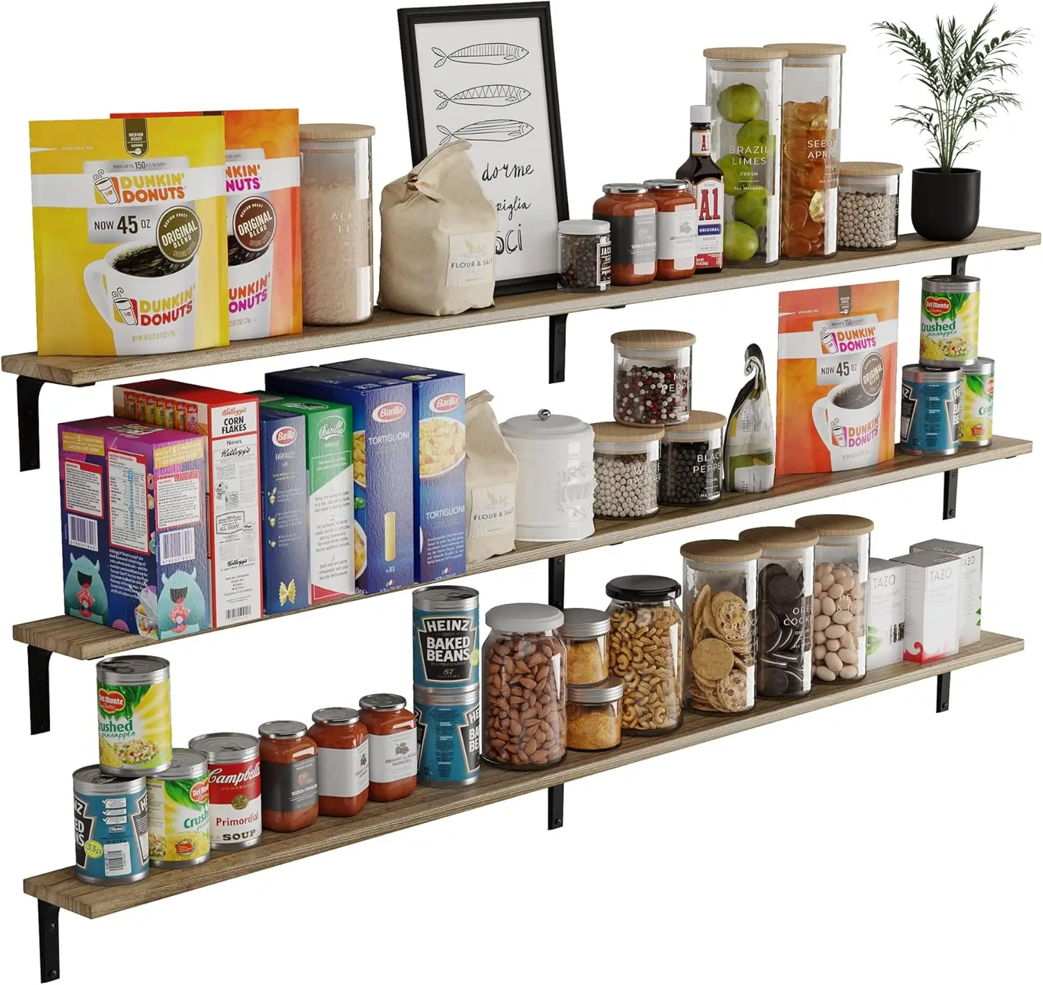 

Nola 3-Piece 60 H Long Floating Shelves, Rustic Wall Shelves For Kitchen, Living Room Bookshelf, Paulownia Wood