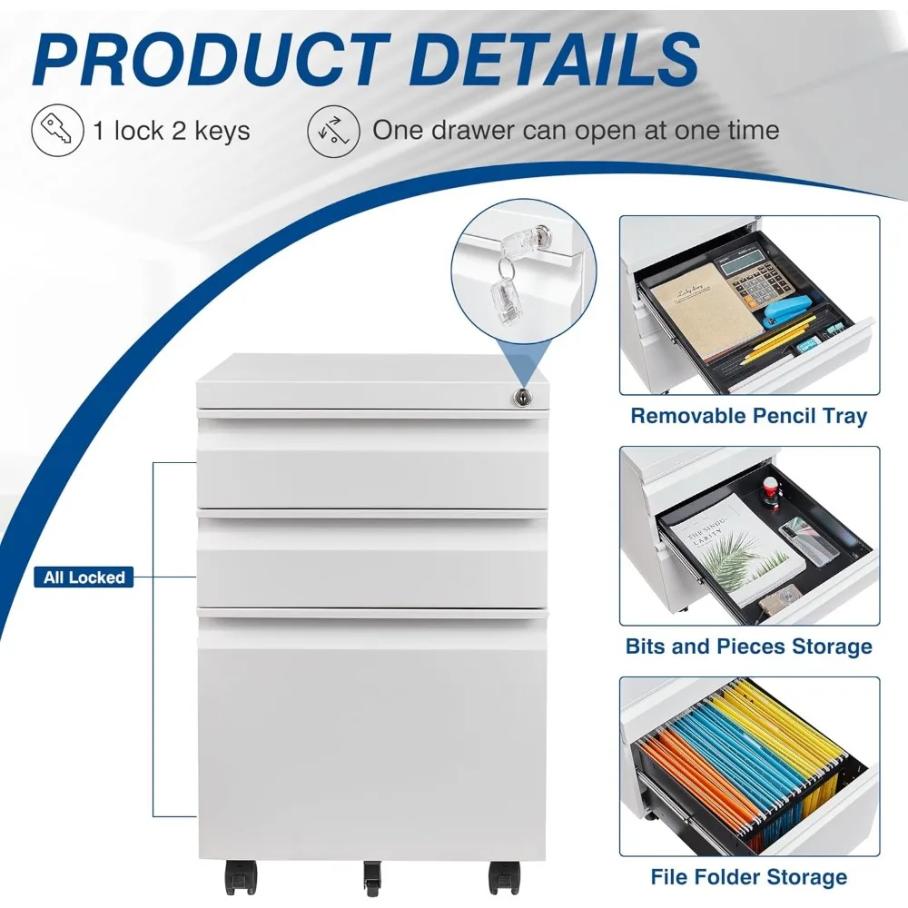 خزانة ملفات عمودية متنقلة مع قفل، وحجم قانوني/حرف، وحدة تخزين مكتبية مجمعة مسبقًا لإدارة المستندات الآمنة