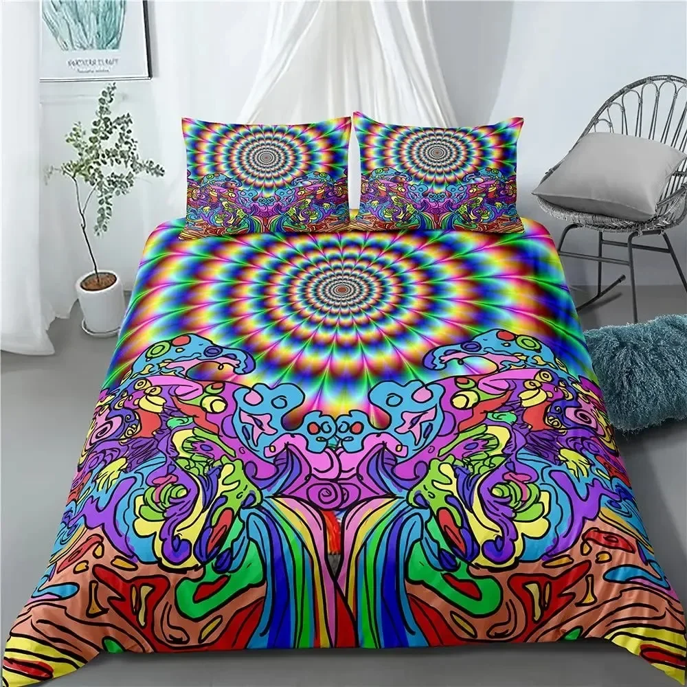 

3D Psychedelic Mushroom Boho Mushroom Comfortable Duvet Quilt Cover Pillowcase Bedding Set Bedroom Decoration Home Textile