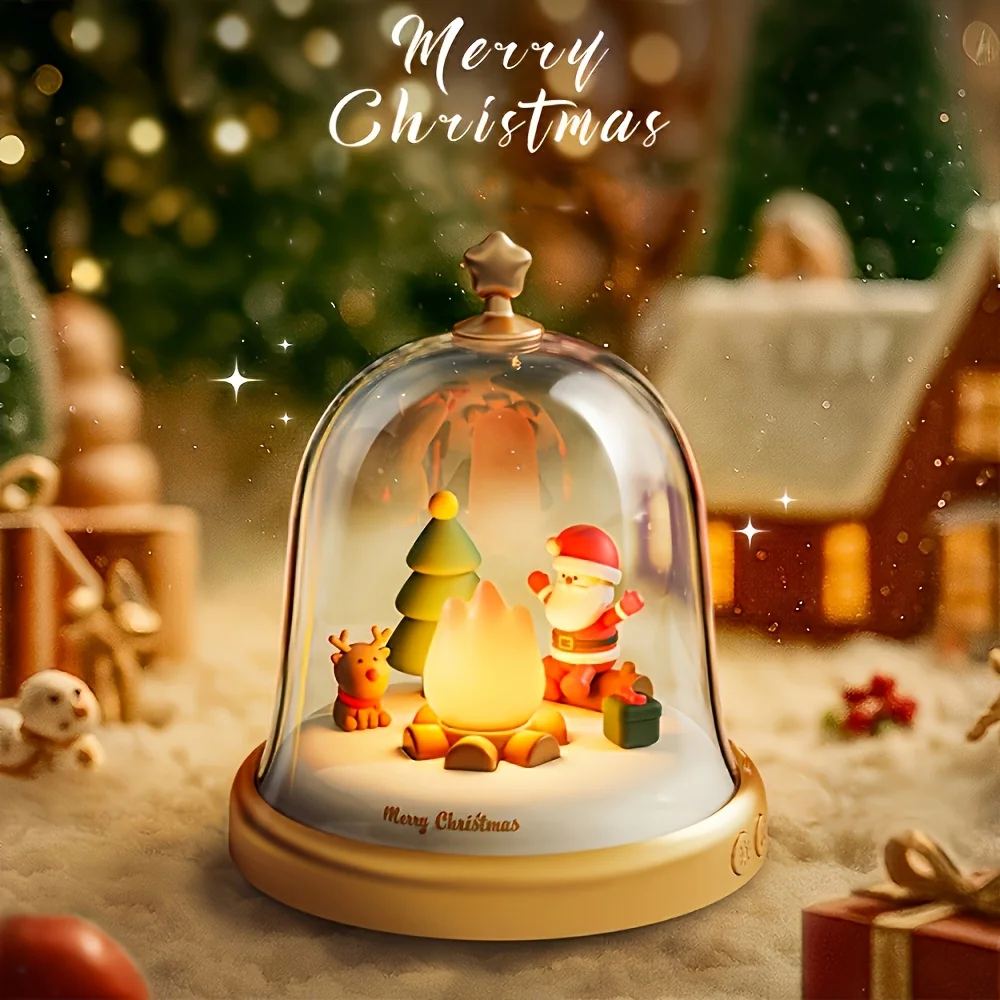 

F5 Rechargeable Santa Claus Little Flame Music Box, with LED Night Light, Adjustable Brightness Table Lamp Portable Bedside Lamp