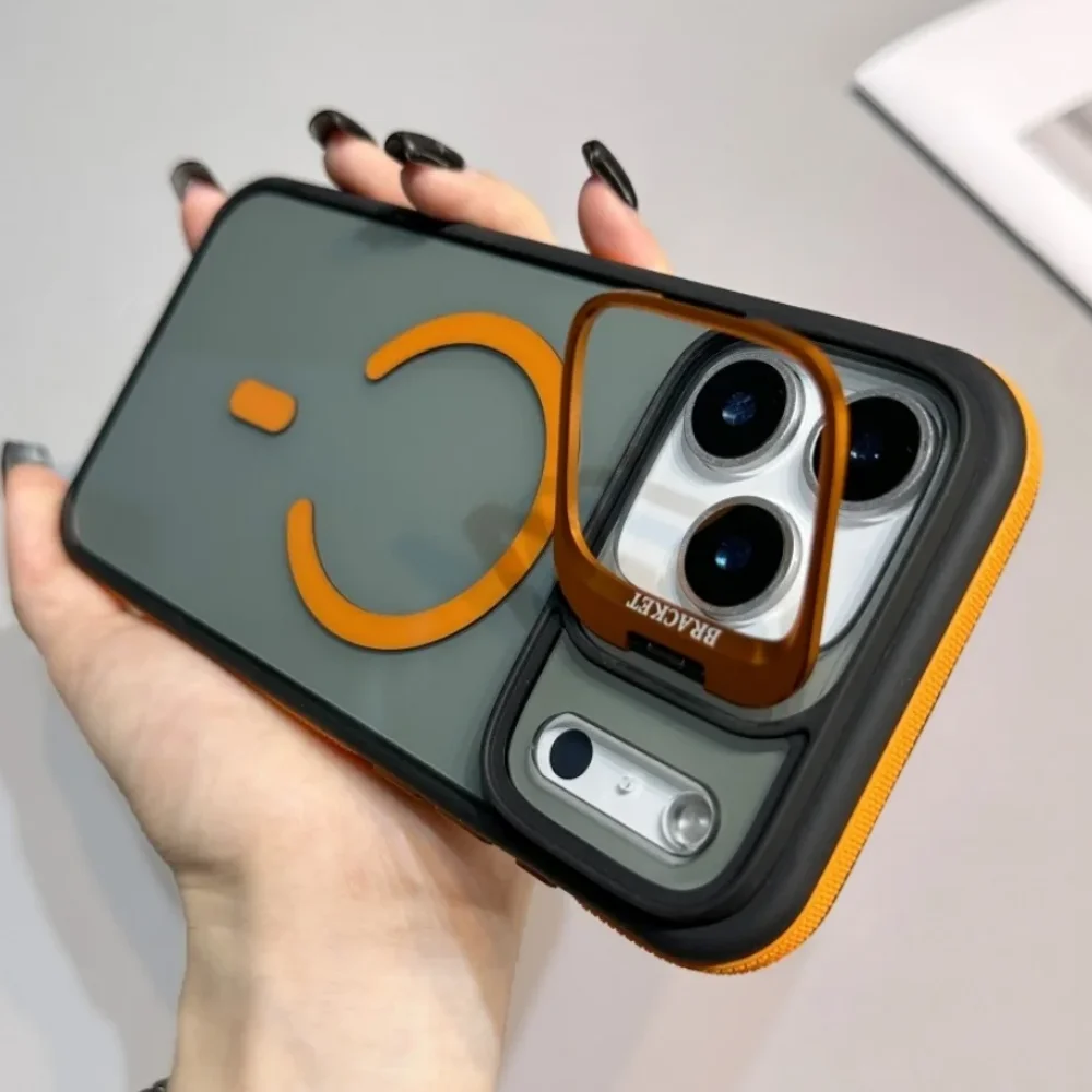 Clear For Magsafe Lens Folding Stand Magnetic Phone Case For iPhone 17 16 15 14 13 12 11 Pro Max Air Non-Slip Frame Acrylic Cap