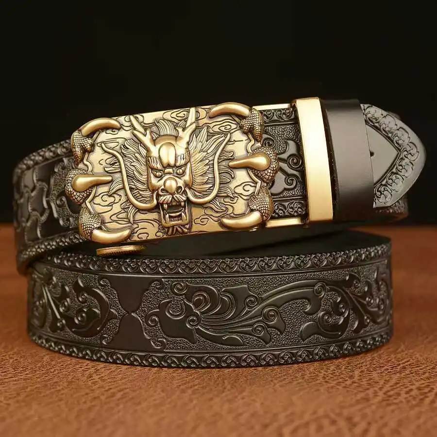 2025 New! High - End Men's Automatic Belt. Embossed Cowhide Leather, Domineering Claw - Dragon Buckle, Exquisite Craftsmanship