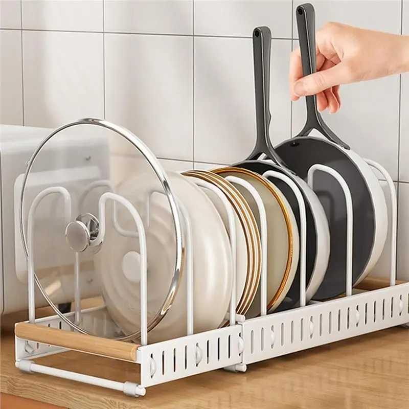 AB66-Lid Organizers Inside Cabinet Extendable Adjustable Shelf Pot Pan Organizer For Kitchen Pantry Garage Laundry Home A
