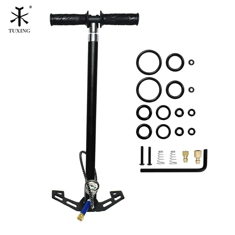 4500psi 4 Stage High Pressure PCP Pump 300bar Hand Operated Air Pump for HPA Tank Hunting Car Bicycle Air Refilling