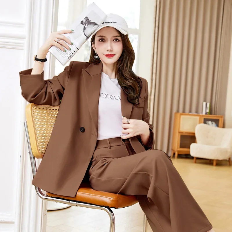 Ladies Brown Black Grey Suit Pants Set Women Casual Office Wear Suit Blazer Spring Two Piece Pant Set Suits Girls Suit Coat Set