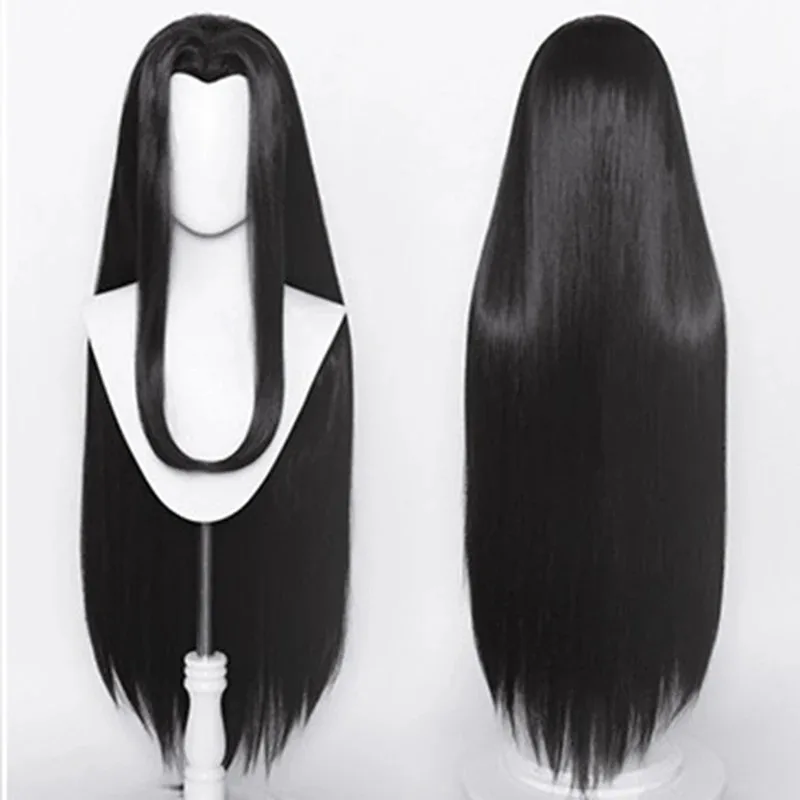 

80cm Wigs 100cm Black Long Straight Centre Parting Widow's Styled Heat Resistant Synthetic Hair Anime Cosply Wig + Wig Cap
