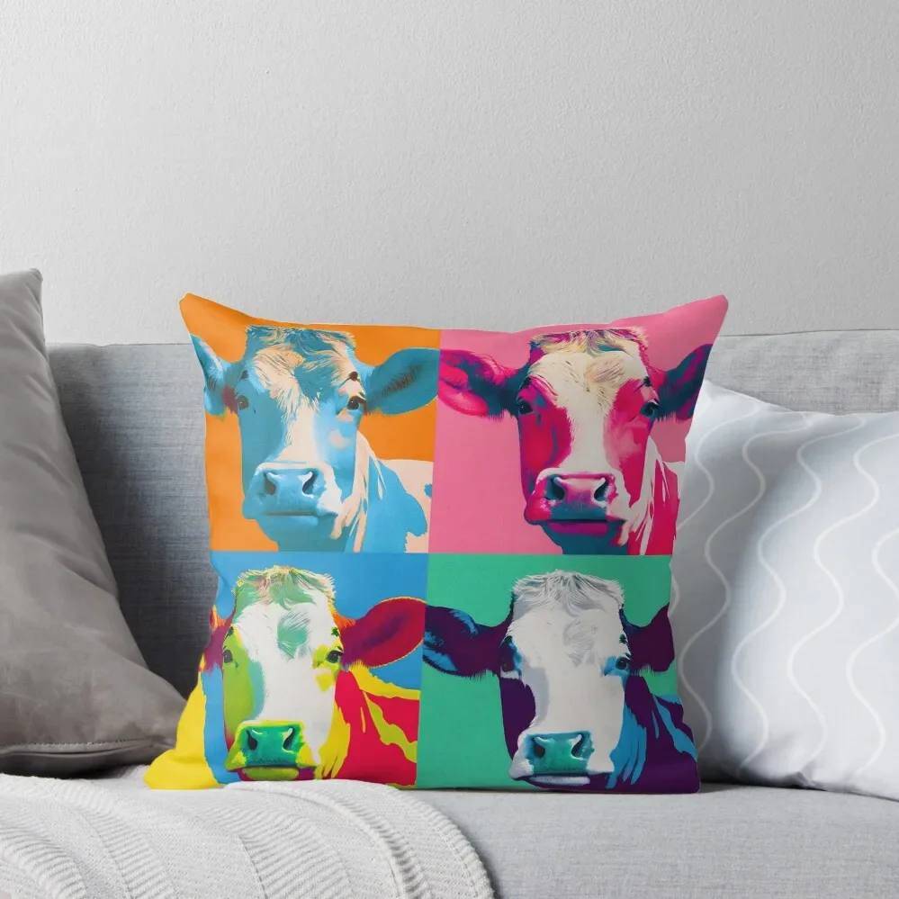

Pop art screen print collage of a cow - in the style of Warhol Throw Pillow Cushions For Decorative Sofa pillow
