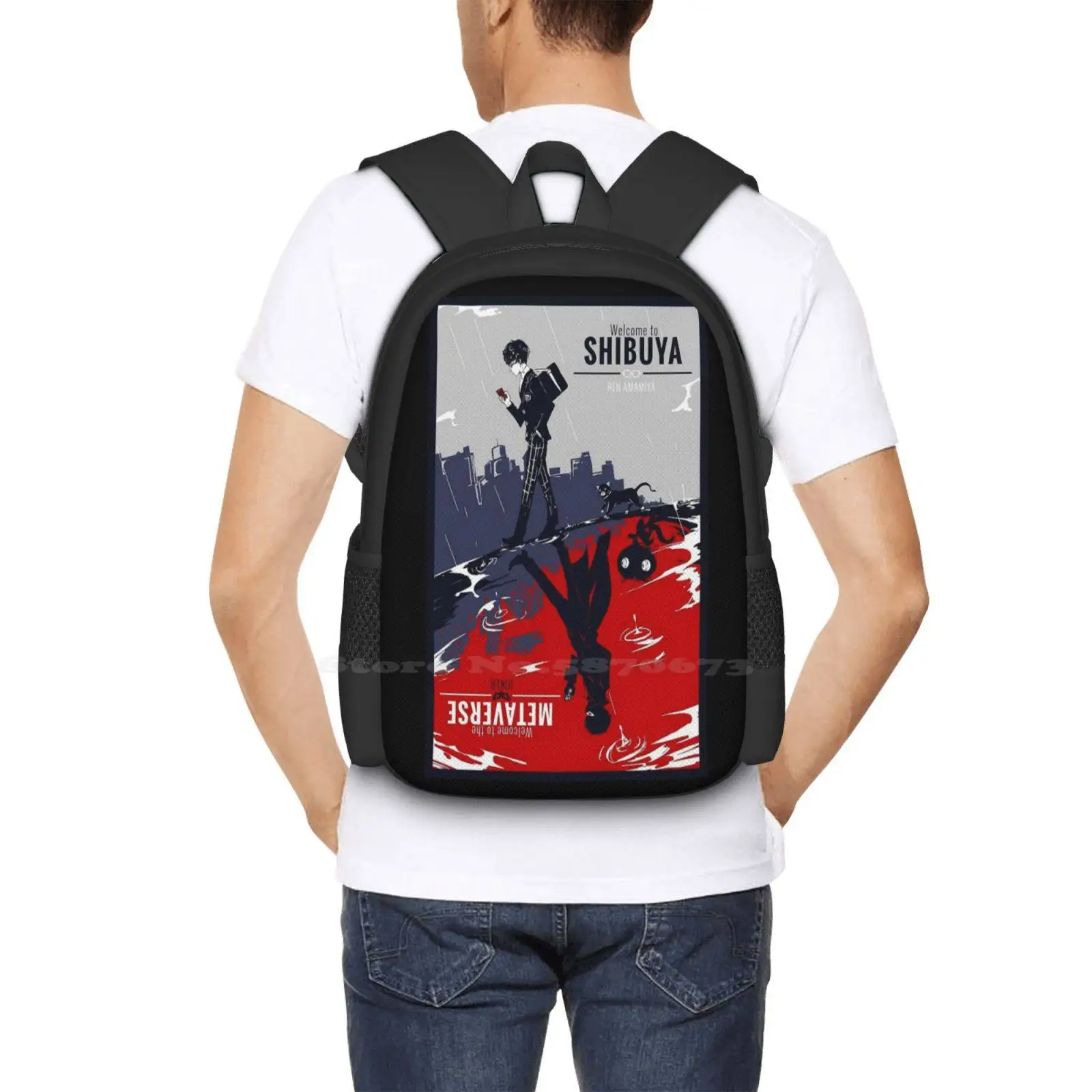 Shibuya Metaverse Persona 5 Pattern Design Bagpack School Bags Joker Shin Megami Tensei Anime Persona 3 Phantom Thieves Gaming