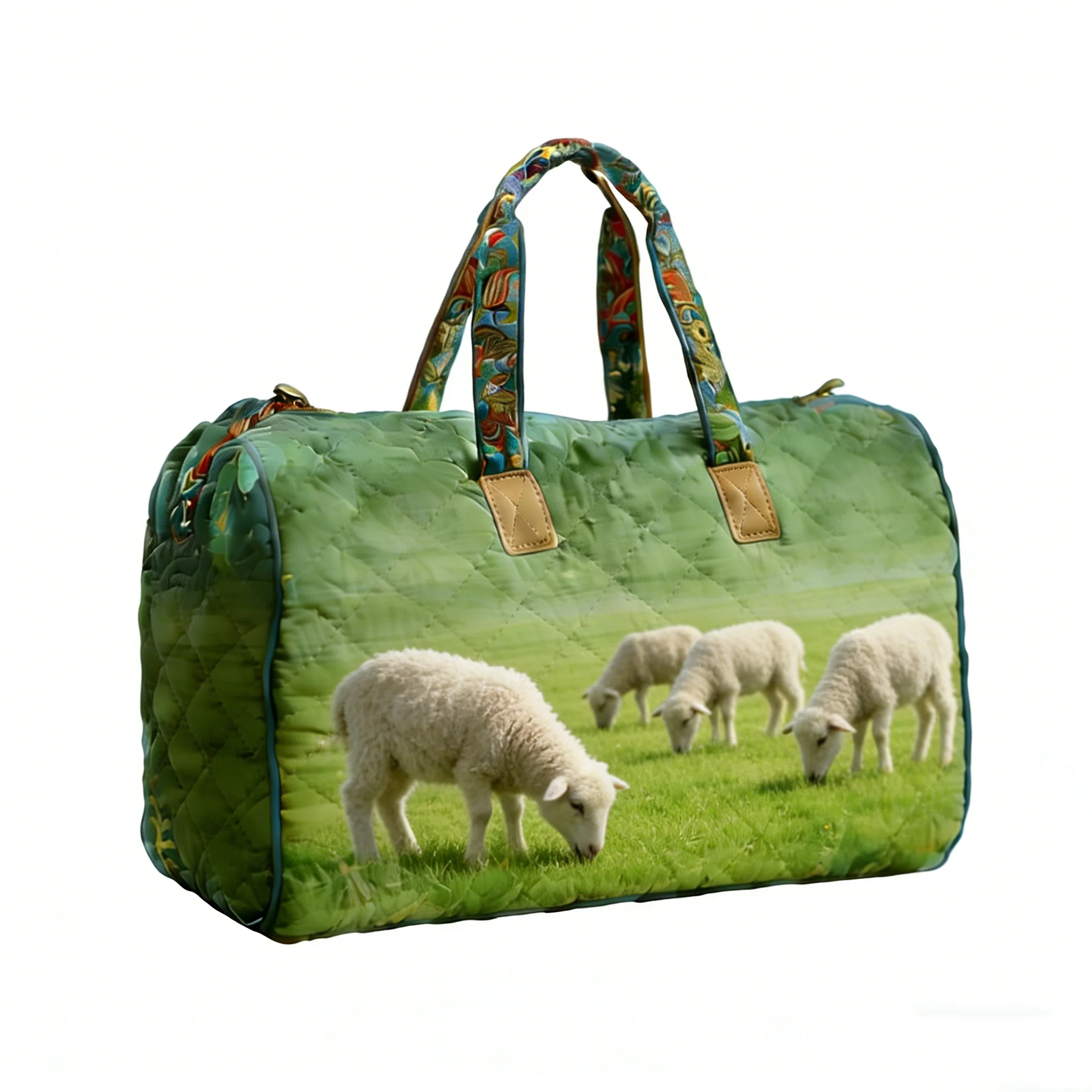 

Sheep Printing Forest Quilted Duffle Bag Camping Trailer Travel Tote Men Women Handbag Weekender Bag