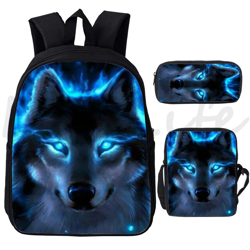 

3 Pcs Set Animal Lion Wolf Backpack Cool Pen Bags Students Book Bags Fashion School Bags Teens Travel Rucksack School Mochilas