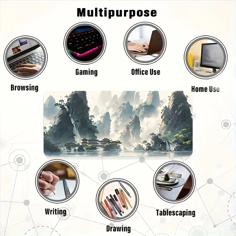 1pc Dreamy Mountain Landscape Mouse Pad - Extra Large, Washable & Non-Slip Rubber Desk Mat with Stunning Artistic Design, Durabl