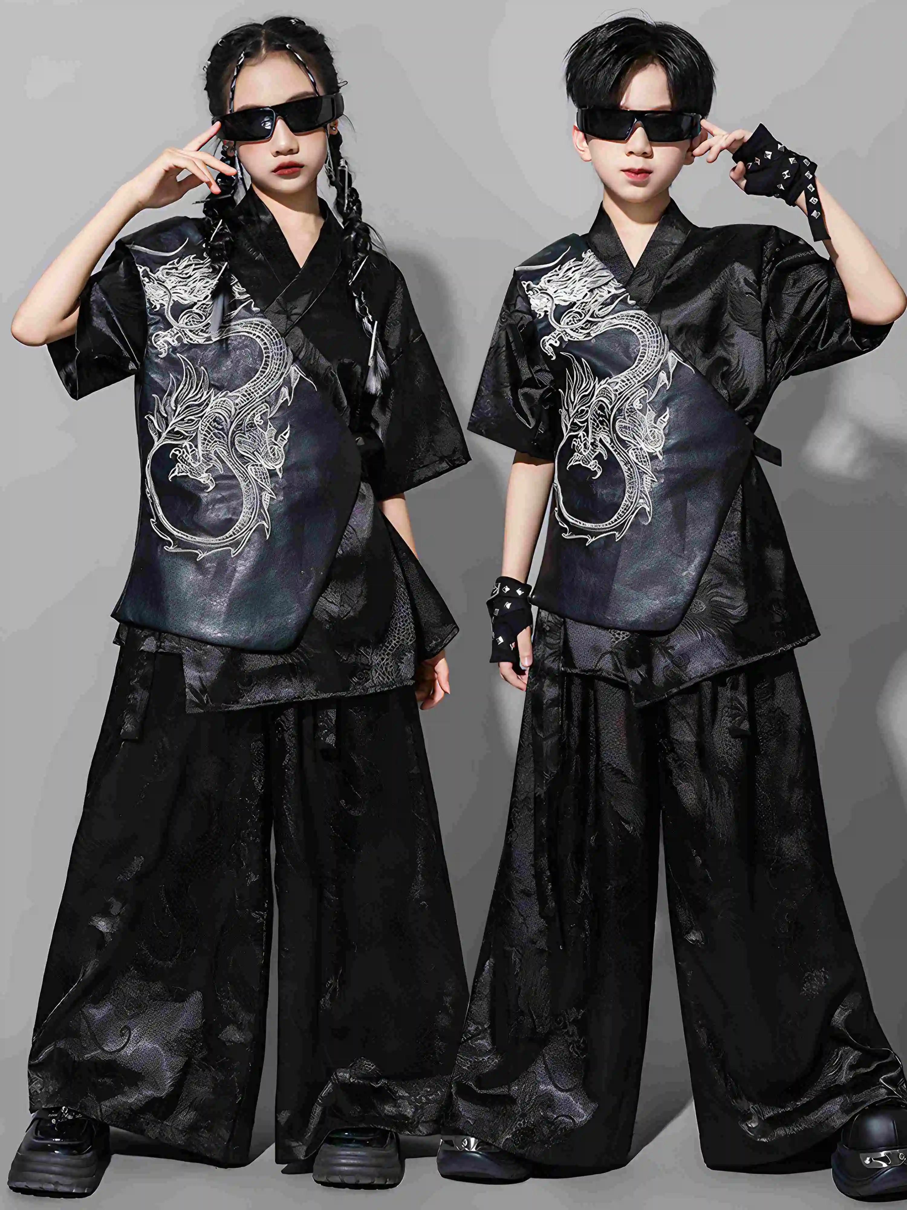 

Chinese Style Hip Hop Dance Costume Kids Black Suit Boys Street Dance Clothing Girls Kpop Jazz Stage Performance Suit BL16408