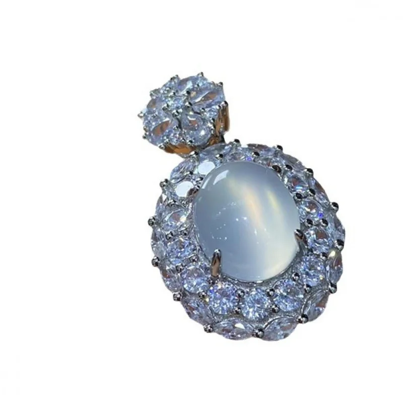 925 Silver Inlaid High Ice White Chalcedony Set Agate Earrings Bracelet Necklace Ring Four-Piece Set 5