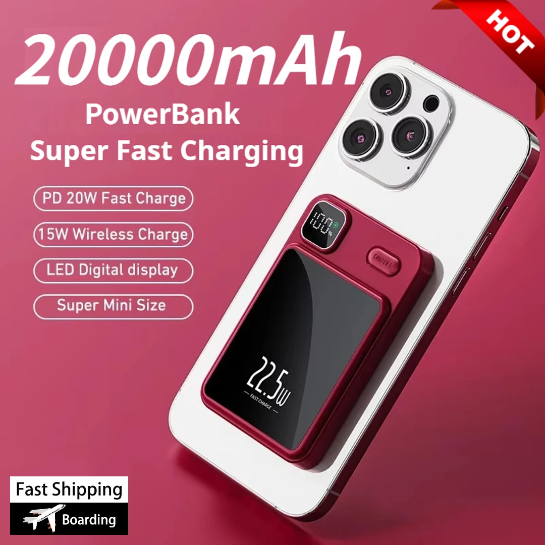 Banco de energía inalámbrico magnético de 20000mAh, batería externa portátil para IPhone16 15 14 13 Samsung S24 Xiaomi, Banco de energía de carga rápida