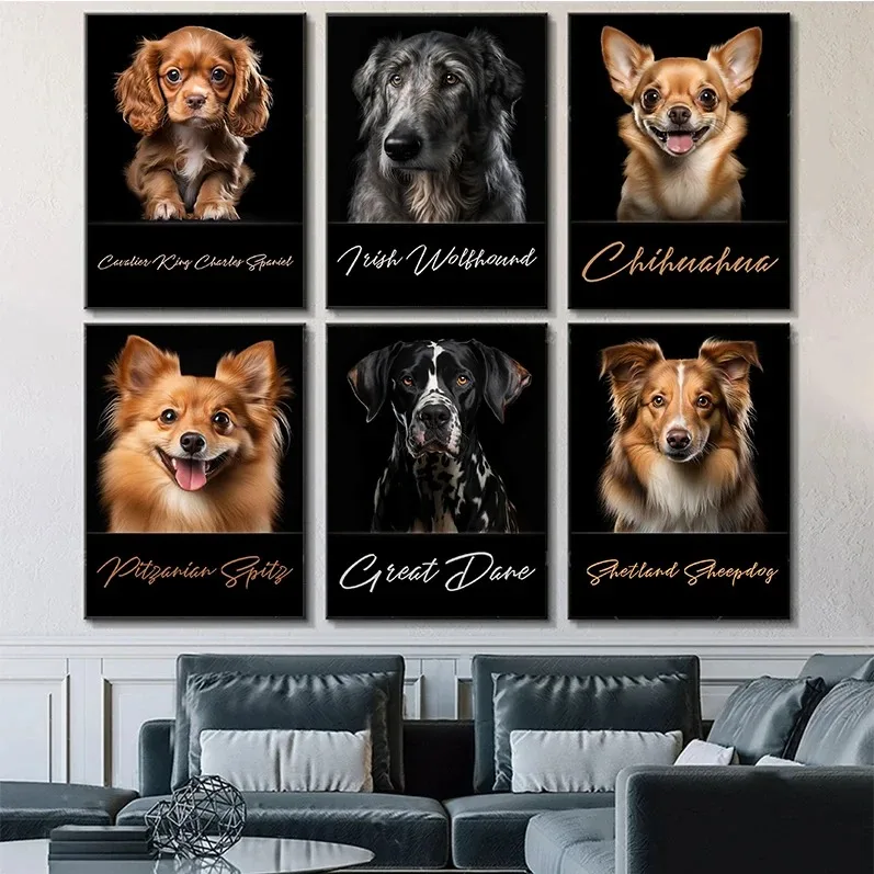 Animal Portraits Sheepdog Sled Dog Pet Dog Collection Poster Canvas Paintings Wall Art Pictures Home Decor