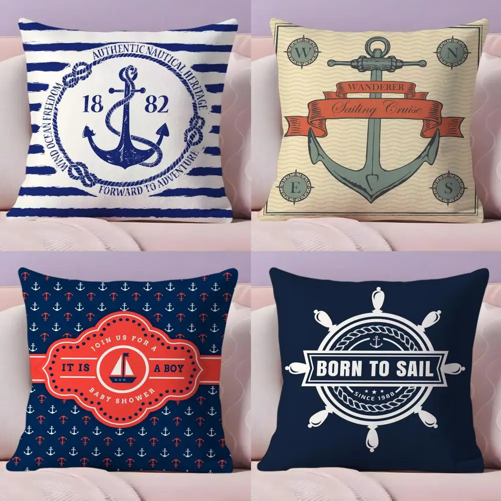 Nordic dark blue sailing Cushion Cover Plush Fabric Soft Double-Sided Printed Sofa Warm Winter Home Gift Pillow Cover