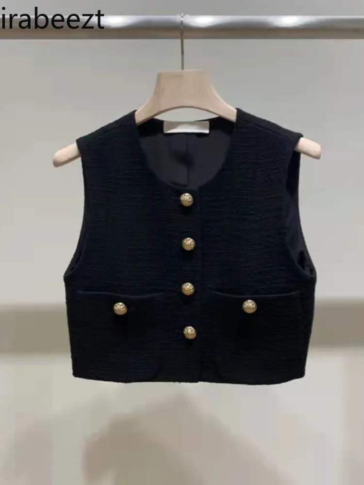 2024 Spring and Summer New Fashion Short Single-breasted Cardigan Sleeveless Vest Coat Girl Sleeveless Puffer Jacket Women