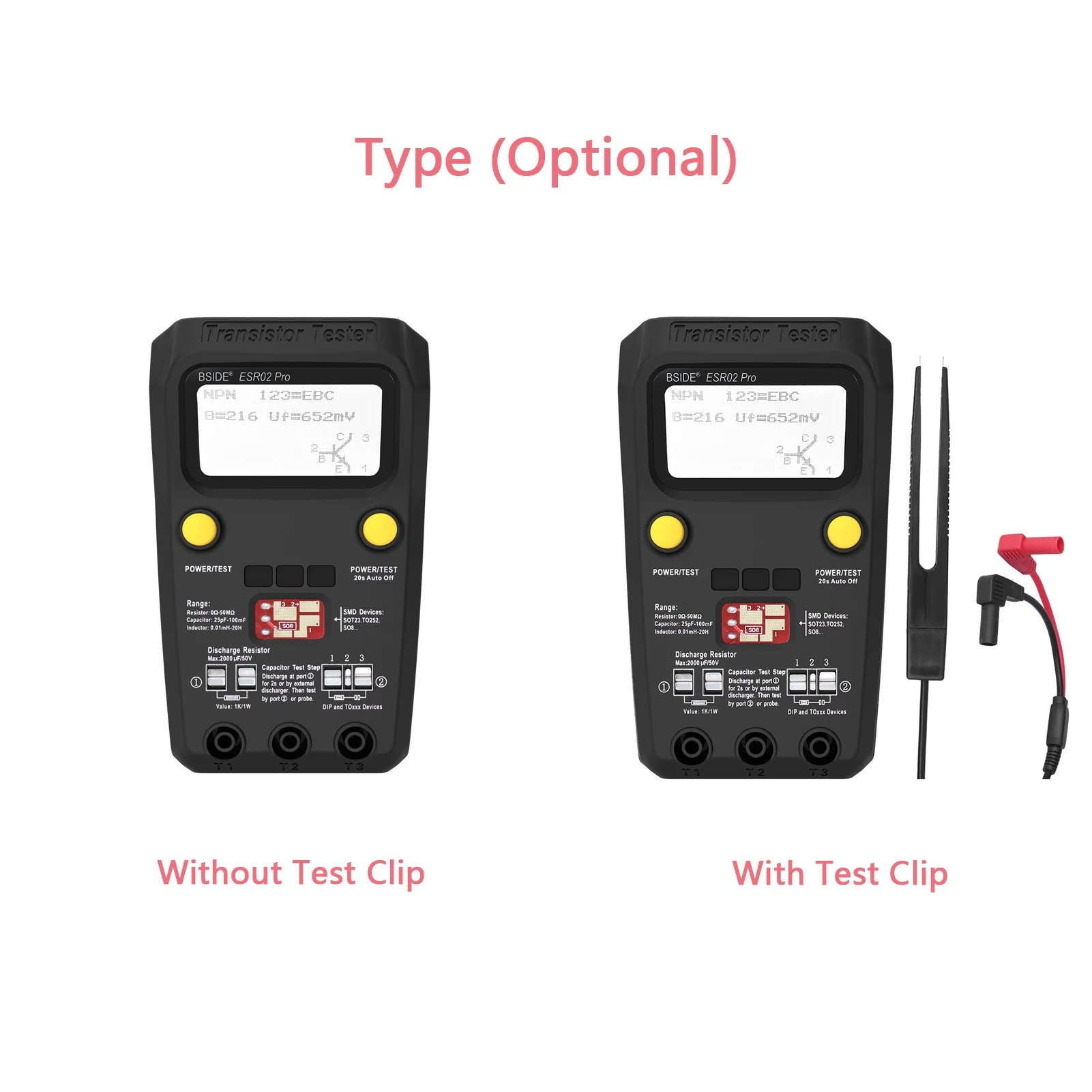 BSIDE ESR02 Pro Transistor Tester Digital Tester Diode Triode Resistor Capacitance Inductance MOSFET NPN PNP Triac MOS Detector