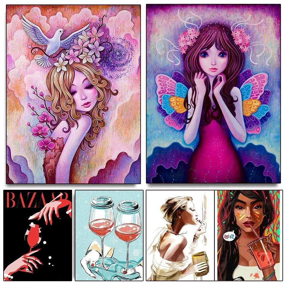 full Square/Round Drill Cartoon Sex Girl With Wine Bottle And Glass 5D Diy Diamond painting Cross Stitch Diamond Home Decor