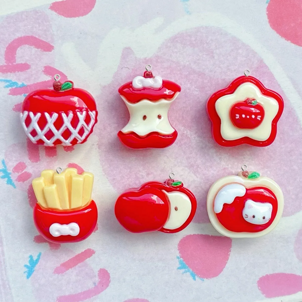 10Pcs Mini Red Apples Planar Resin Charm Girl Jewelry Making Accessories Bracelet Earrings Necklace Keychain Crafts Hook Pendant