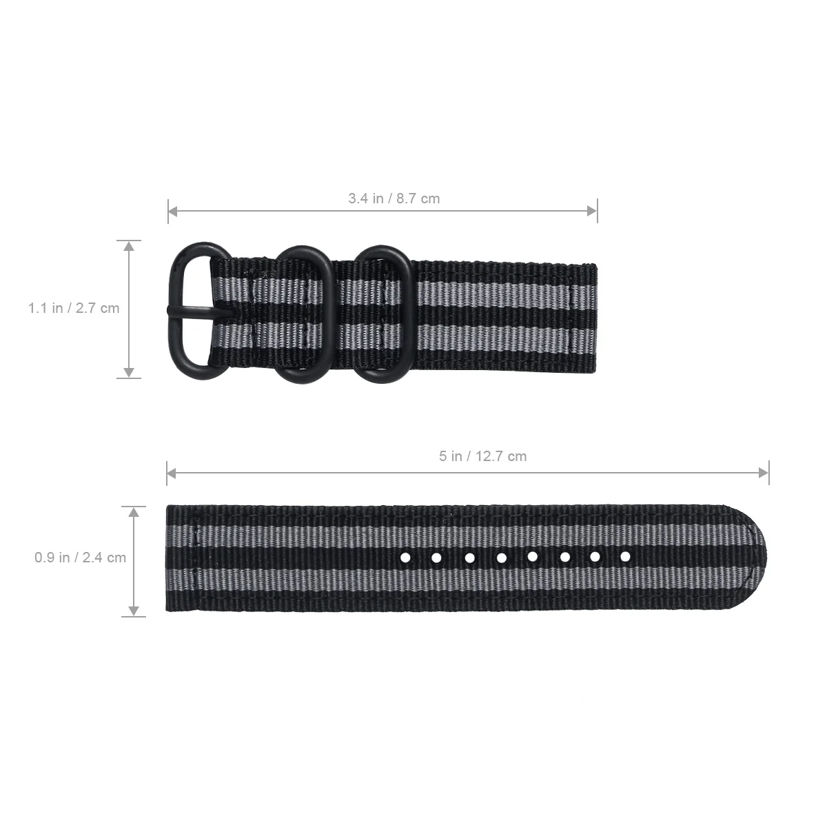 

24mm Watch Strap Webbing Durable 2-Joint Nylon Watch Band Wristband for Watch Replacement (Black Grey with Black Buckle)