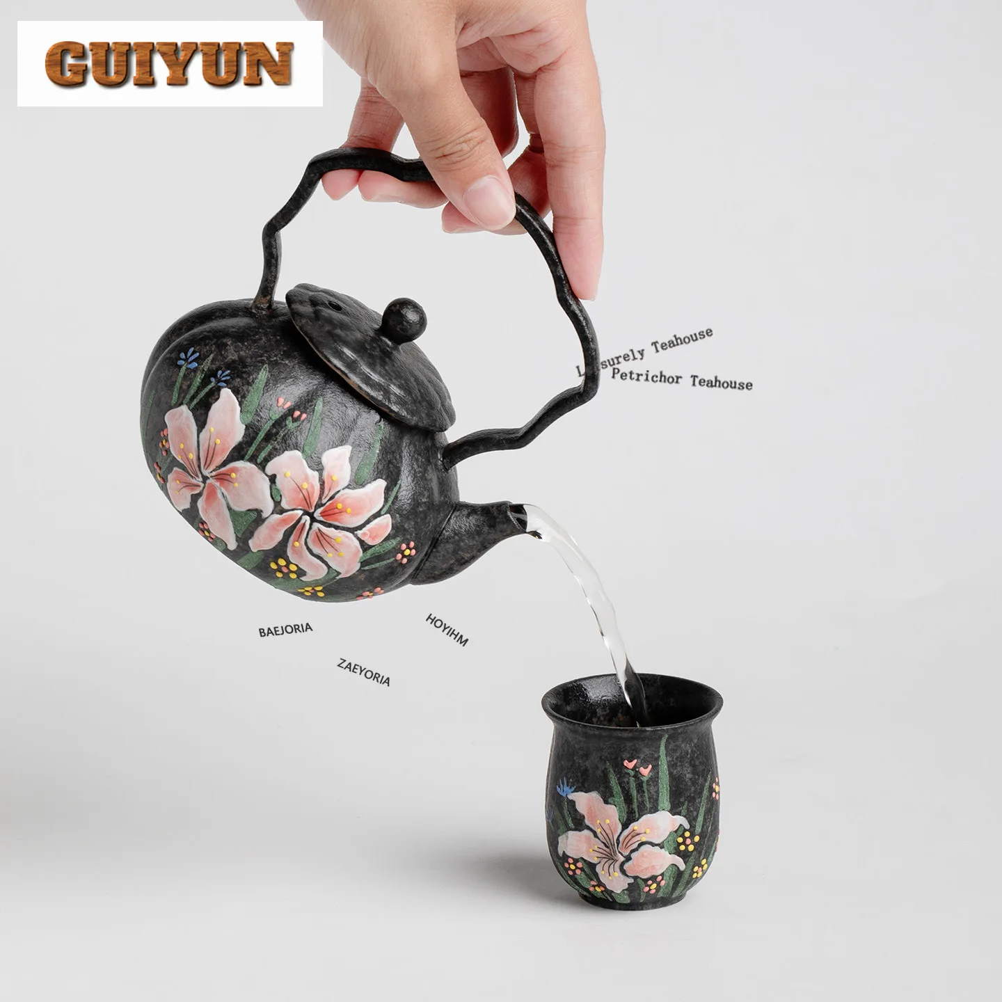 HOYIHM 170ml Hand-painted Lily Teapot Traditional Tea Infuser Pot Tea Brewing Kettle With Filter Tea Services Ornaments