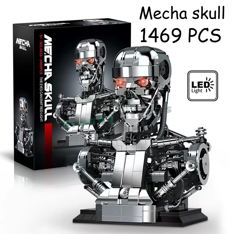 

1469PCS Mecha Skull Half-body Rotated Head LED Mechanical Terminator,Creative Ornament Building Blocks DIY Bricks Xmas Toys Gift