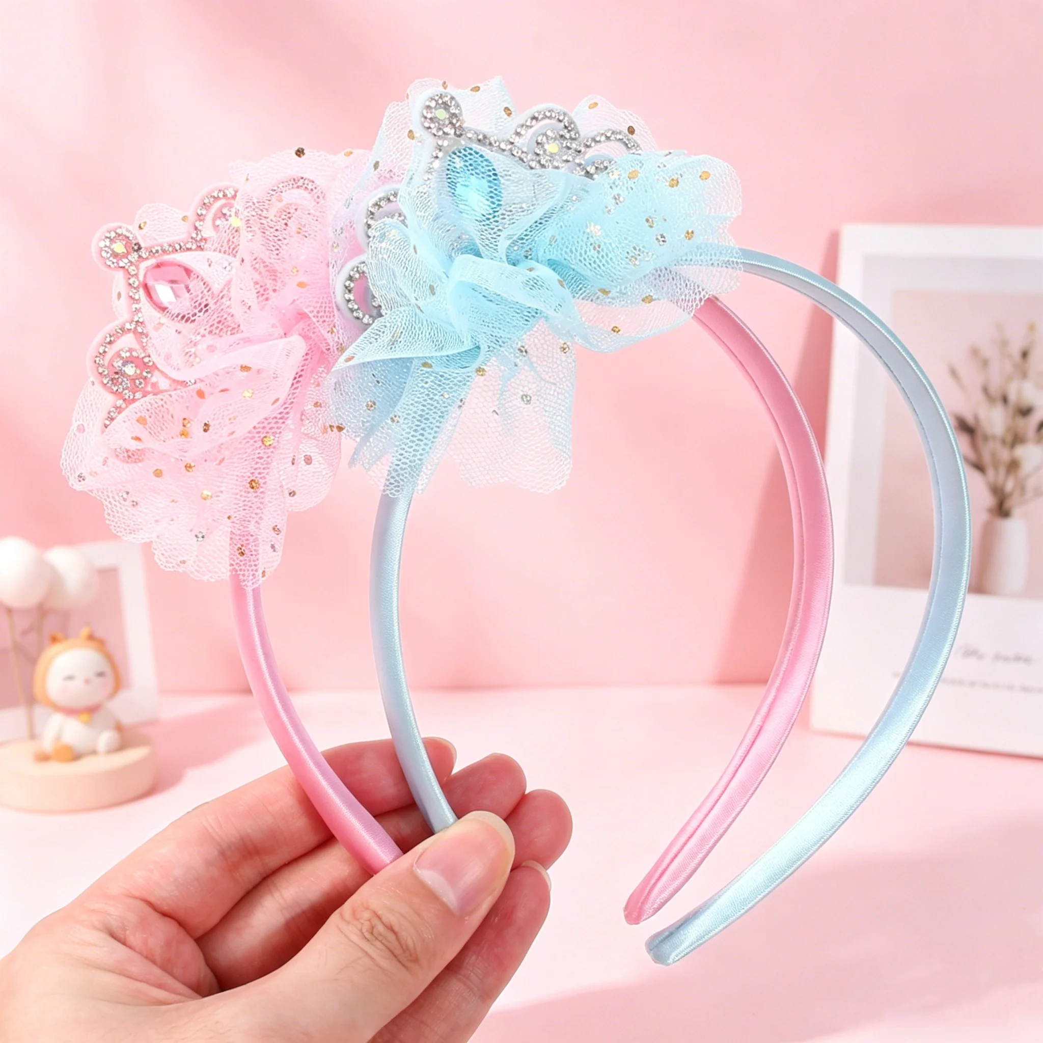 1/2 Stück Mädchen Kronen-Stirnbänder Damen Blumen-Haarreifen Plastik Satin Haarbänder Kinder Familien-Dekoration Party Haaraccessoires – Detail 3