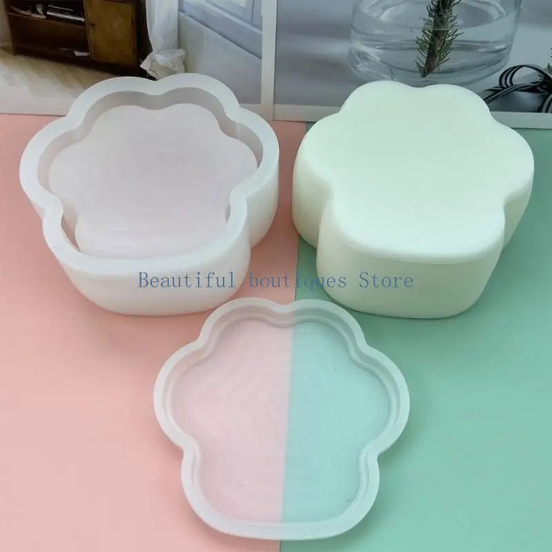 U4LF Cat-paw Box Mold for Resin Jewelry Box Resin Mold Storage Box Silicone Mold