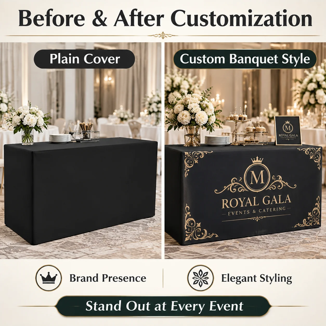 Custom Table Cover with Logo Personalized Banquet Tablecloth Wedding Event Party Decoration Table Skirt Cover for Hotel Restaura