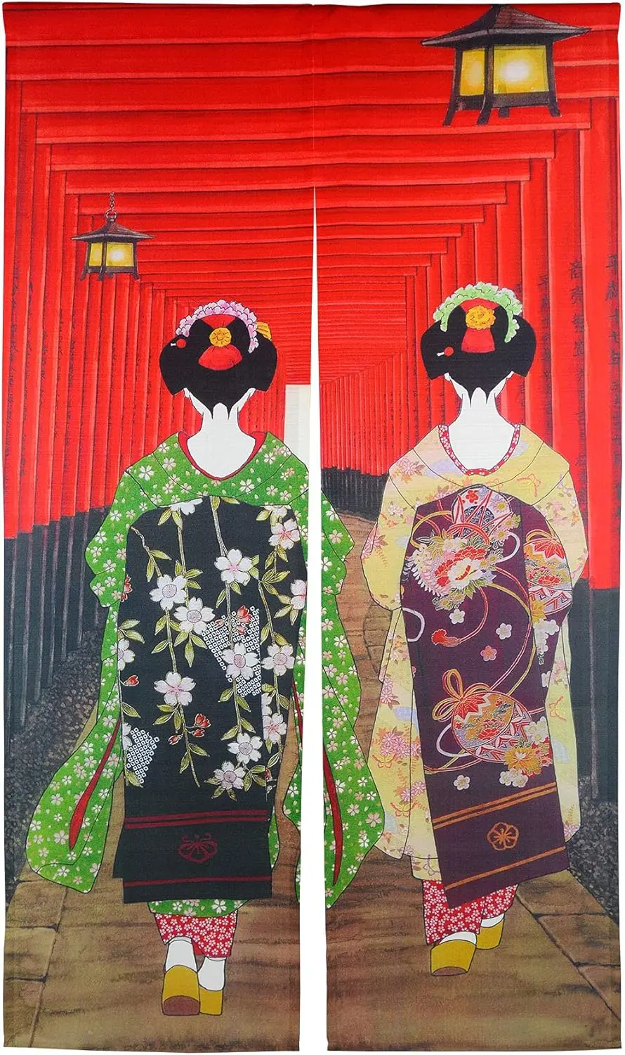 ستارة المدخل على الطراز الياباني كيوتو جيشا للفتيات في ضريح فوشيمي إيناري نسيج الباب الطويل للديكور المنزلي