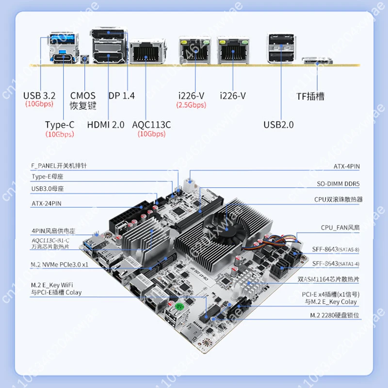 Changwang N150/N355 DDR5 M.2 NVMe 10G PCIE توسيع 8 بت 10 جيجابت NAS اللوحة الرئيسية