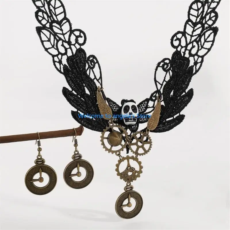 X4YC Halloween Halskette Halskette Glocke Ohrringe Halloween Kostüme Zubehör Gothic Statement Schmuckset Set