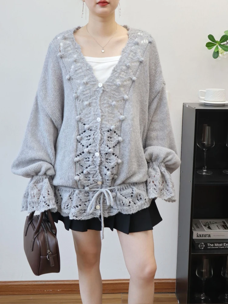 Vrouwen Zachte Hol Uitlopende Truien Losse Vest Tops Voor Herfst Winter 2025, Y2k Fashion Casual Gebreide Trui Pull Femme