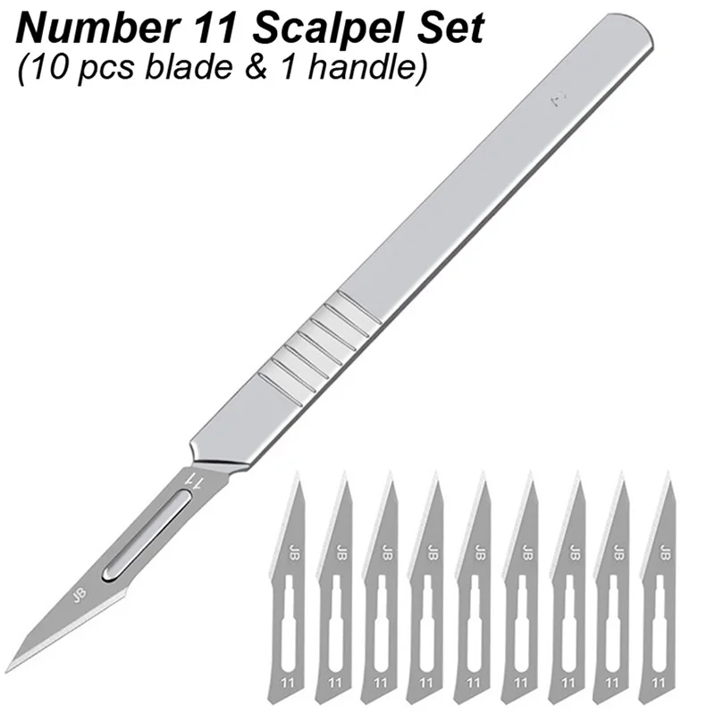 11-teiliges Skalpellklingen-Set mit Metallgriff, Präzisions-Büromesser aus Stahl, Holzschnitzmesser, Schablonenmesser, DIY-Chirurgie-Werkzeug
