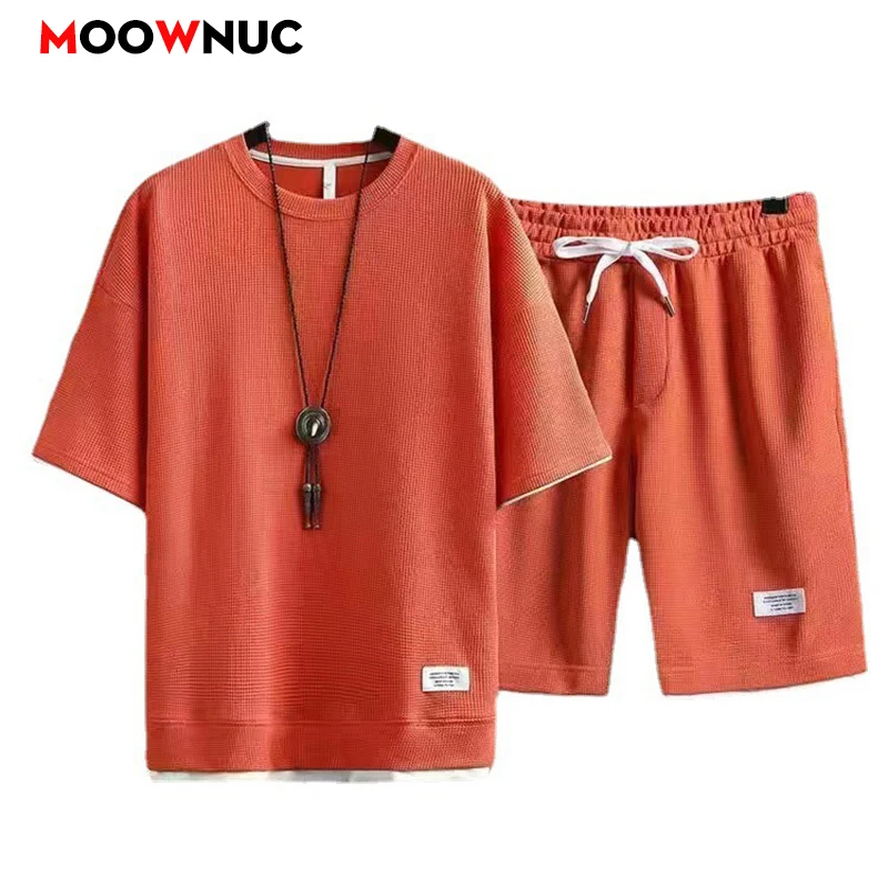 

Men's Casual 2-Piece Sportswear Set Streetwear Fashion Tracksuit T-shirts and Shorts Camping Beachwear Clothing Summer New