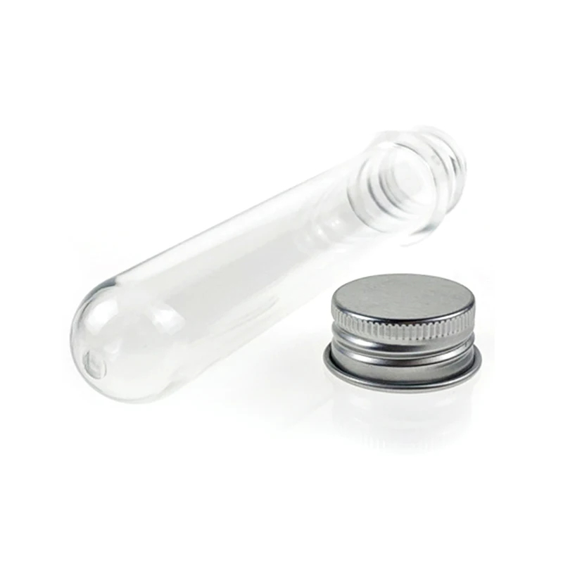 10 Uds. de tubos de ensayo de PET de 40ml para laboratorio, botellas con tapas de rosca, botellas cilíndricas transparentes de plástico rellenables para almacenamiento de mascarillas y dulces