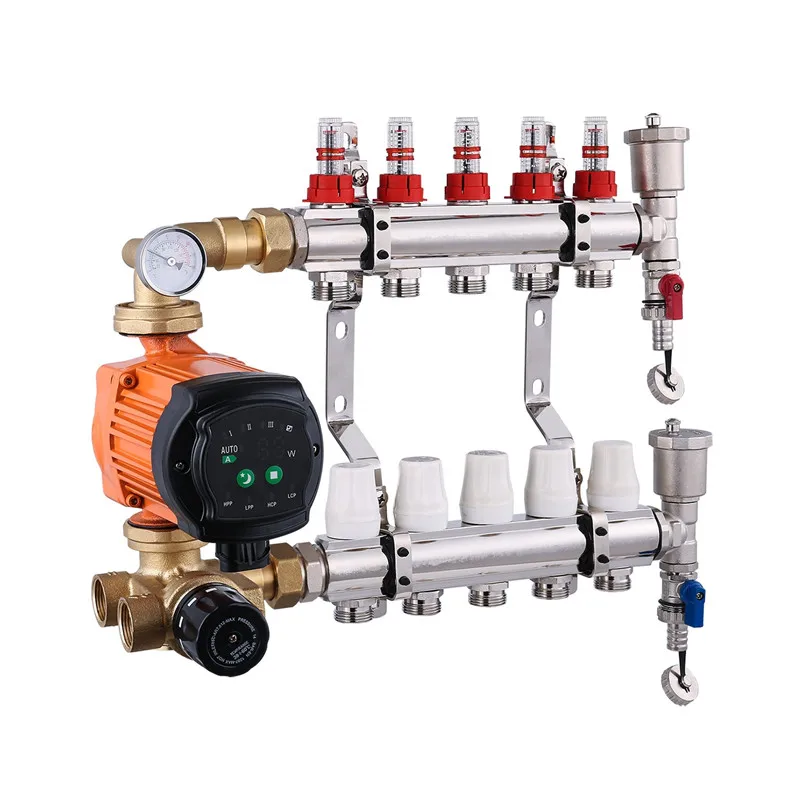 Brass mixing water valve with water pump group radiant floor heating manifold