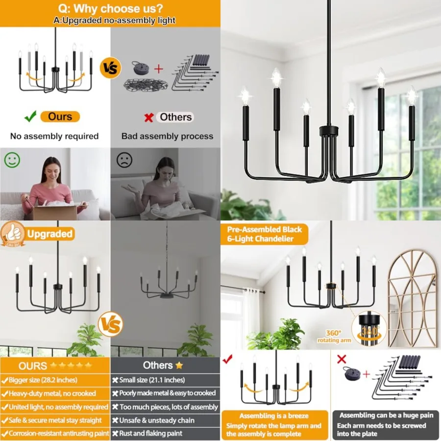 

Chelier, Farmhouse Chandelier for Dining Room Lighting Fixtures Hanging, Dining Light Fixtures Industrial Modern Chandelier for