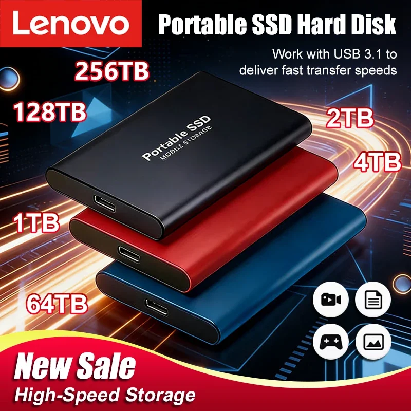 

Внешний портативный SSD-накопитель Lenovo 1 ТБ, 2 ТБ, 4 ТБ, высокоскоростной жесткий диск для настольных ПК, мобильных устройств и ноутбуков