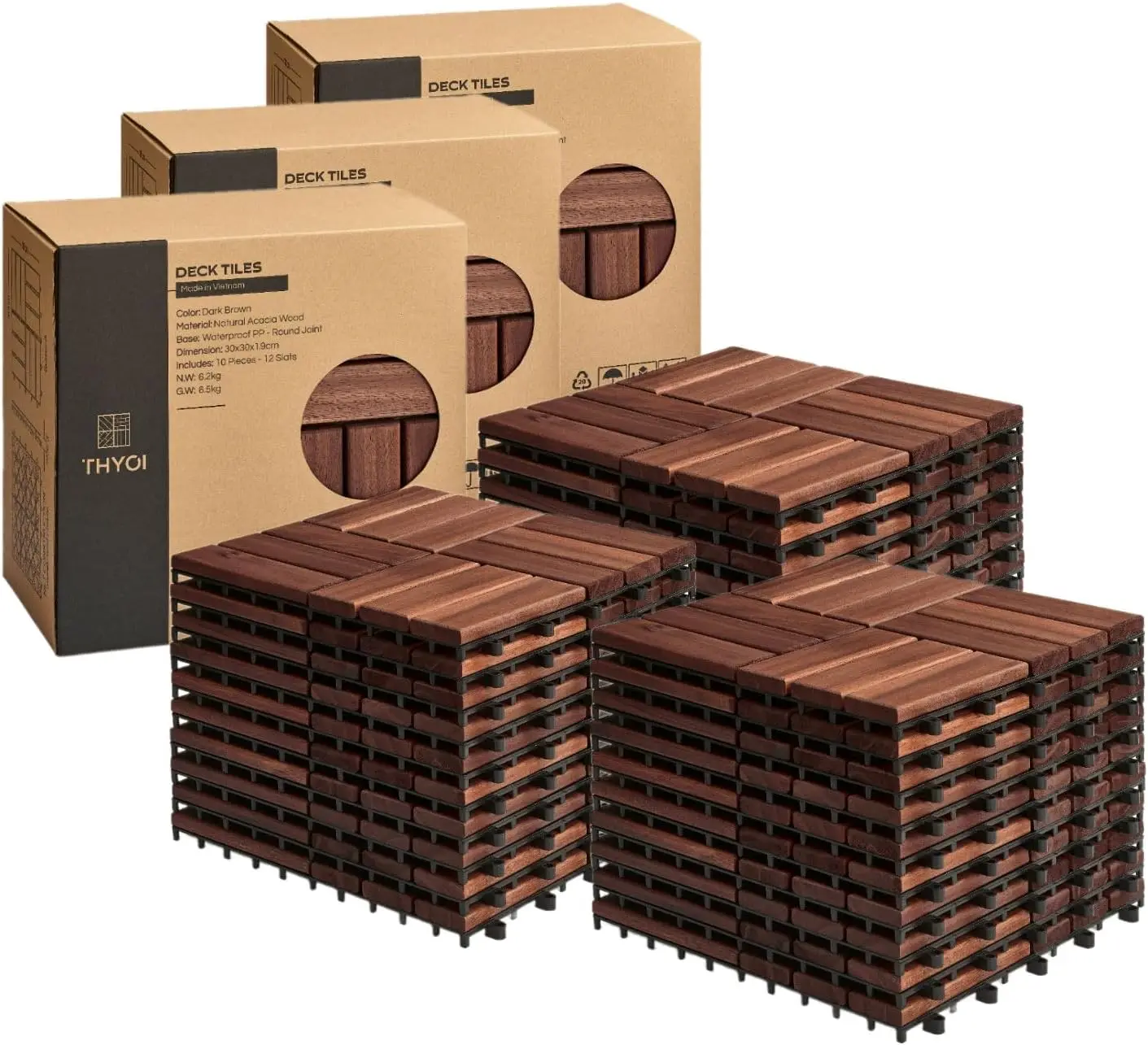 Acacia Wood Interlocking Deck Tiles (12