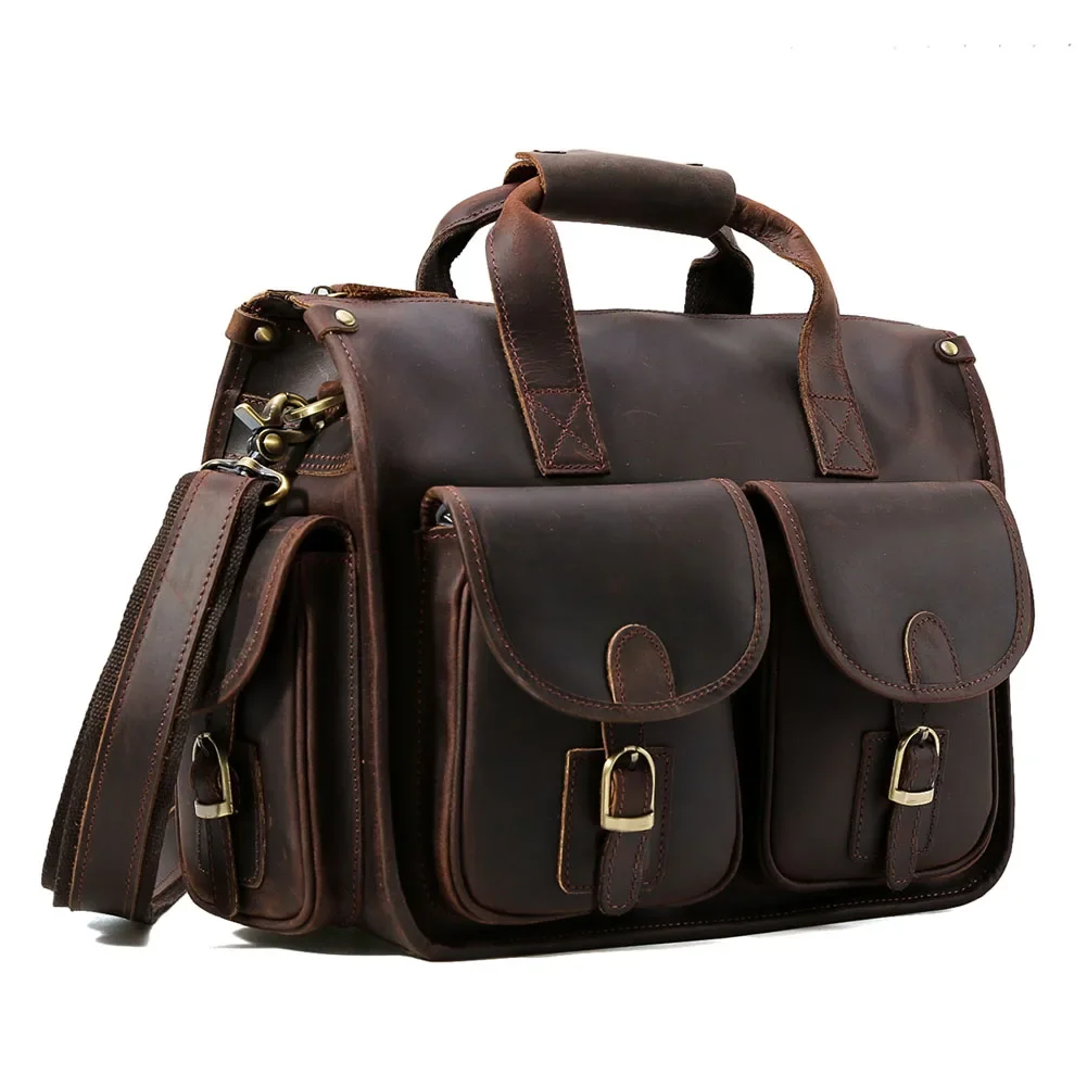 

New Design Vintage Style Genuine Leather Briefcase Leather Shoulder Bag Business Sling Bag Briefcase Laptop Messenger Bag